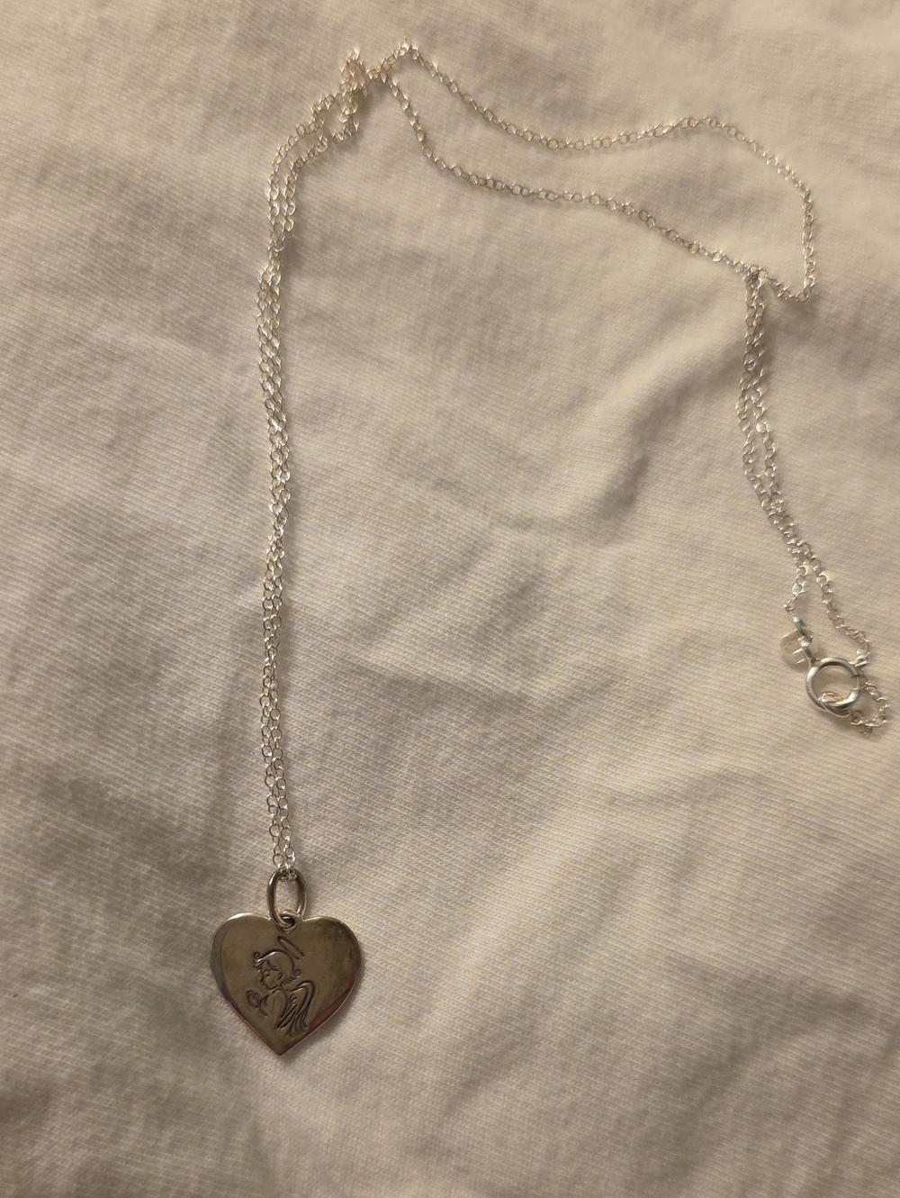 Avon Silver Heart Pendant Necklace with Engraved Design